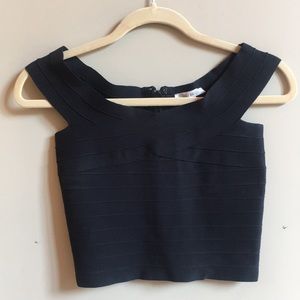 Black Bandage Boat Neck Crop Top